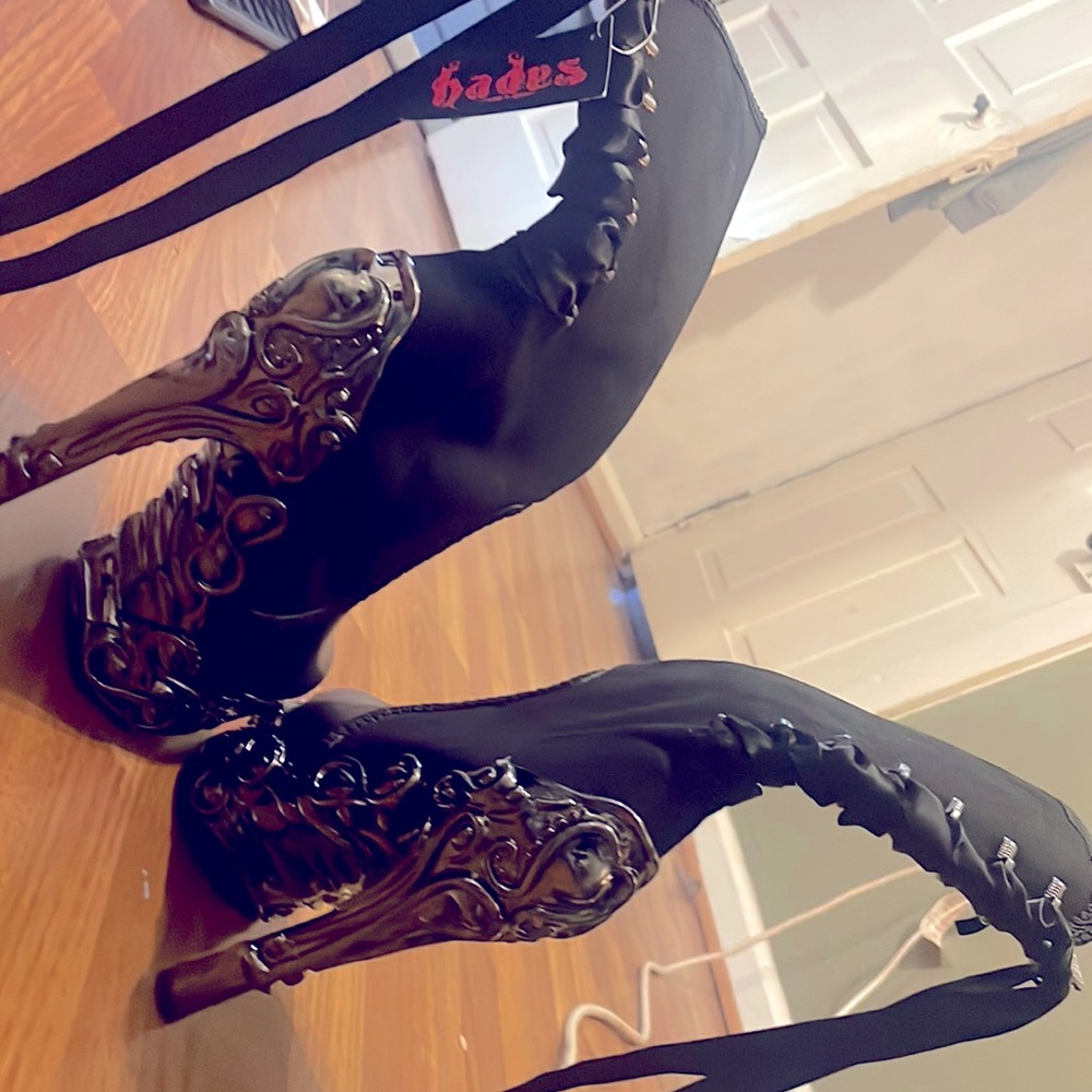 Hades shin high Lace up boots. VEGAN